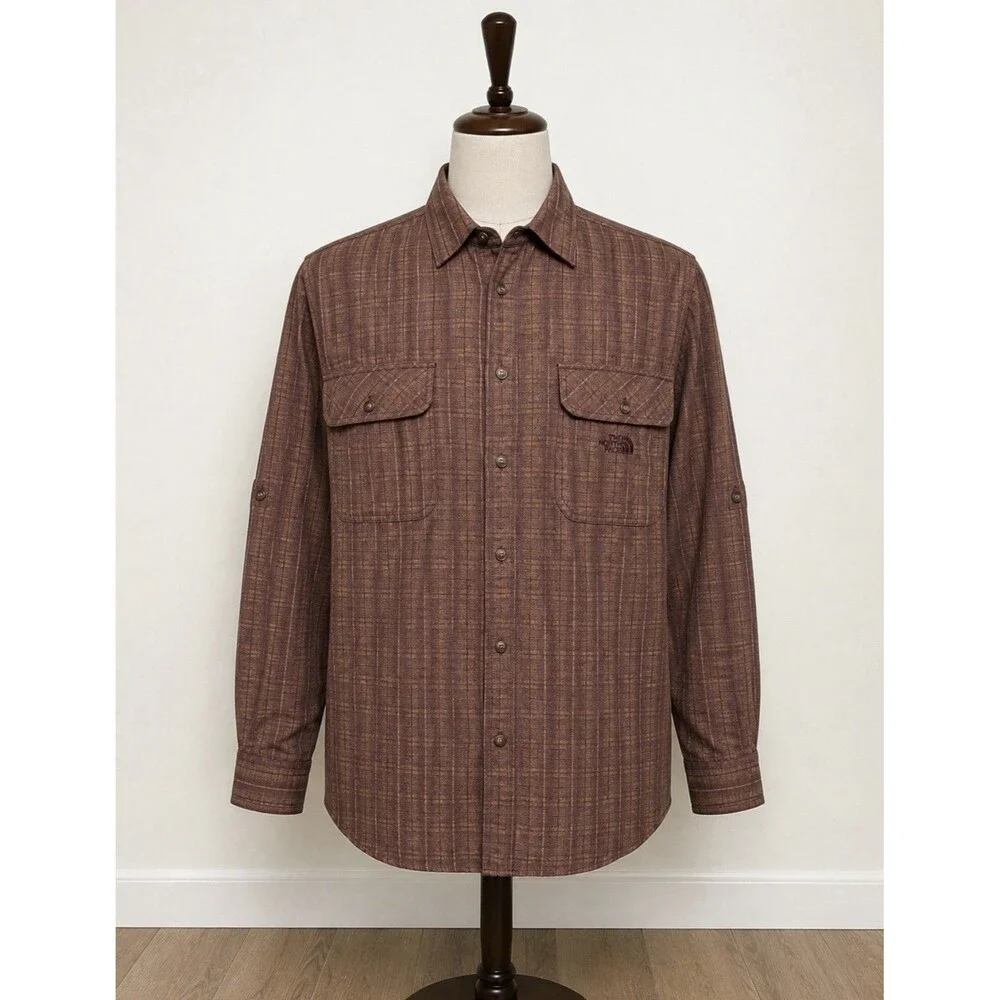 Vtg 1997 The North Face Men's Long Sleeve Button-up Shirt Outdoor Muted Brown M